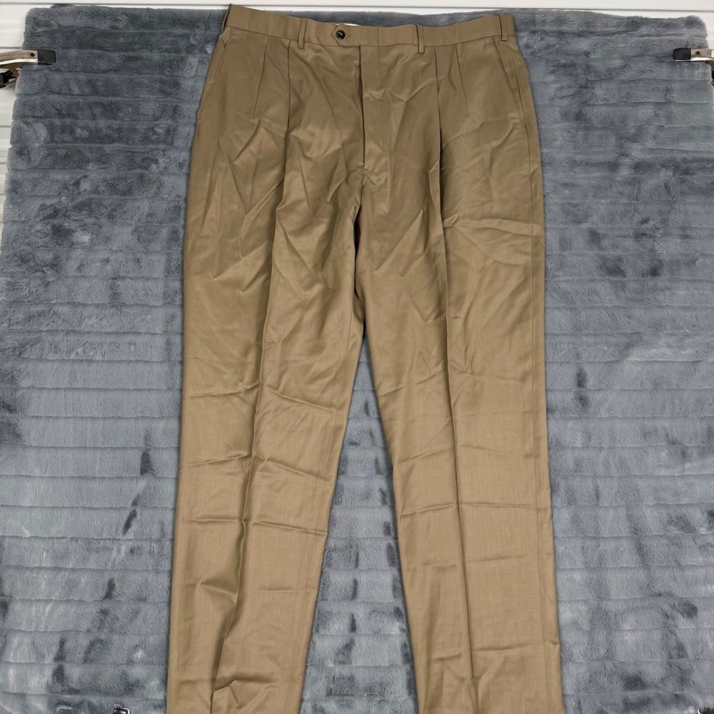 JB Britches Winston Tobacco Brown Worsted Wool Pleated Pants Mens 42R Italy